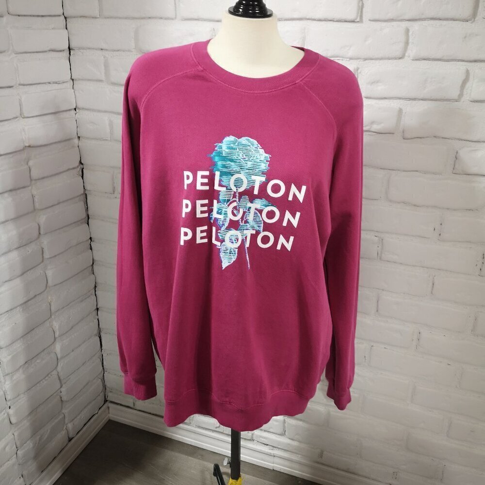 Peloton Ladies Size Large Terry Lined Dark Rose Made in USA Sweat Shirt